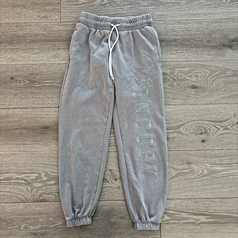 Peanuts Womens Gray Snoopy Chill‎ Vibes Embroidered Pocket Fleece Sweatpants XS